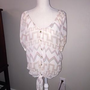 Sheer button down tie front top